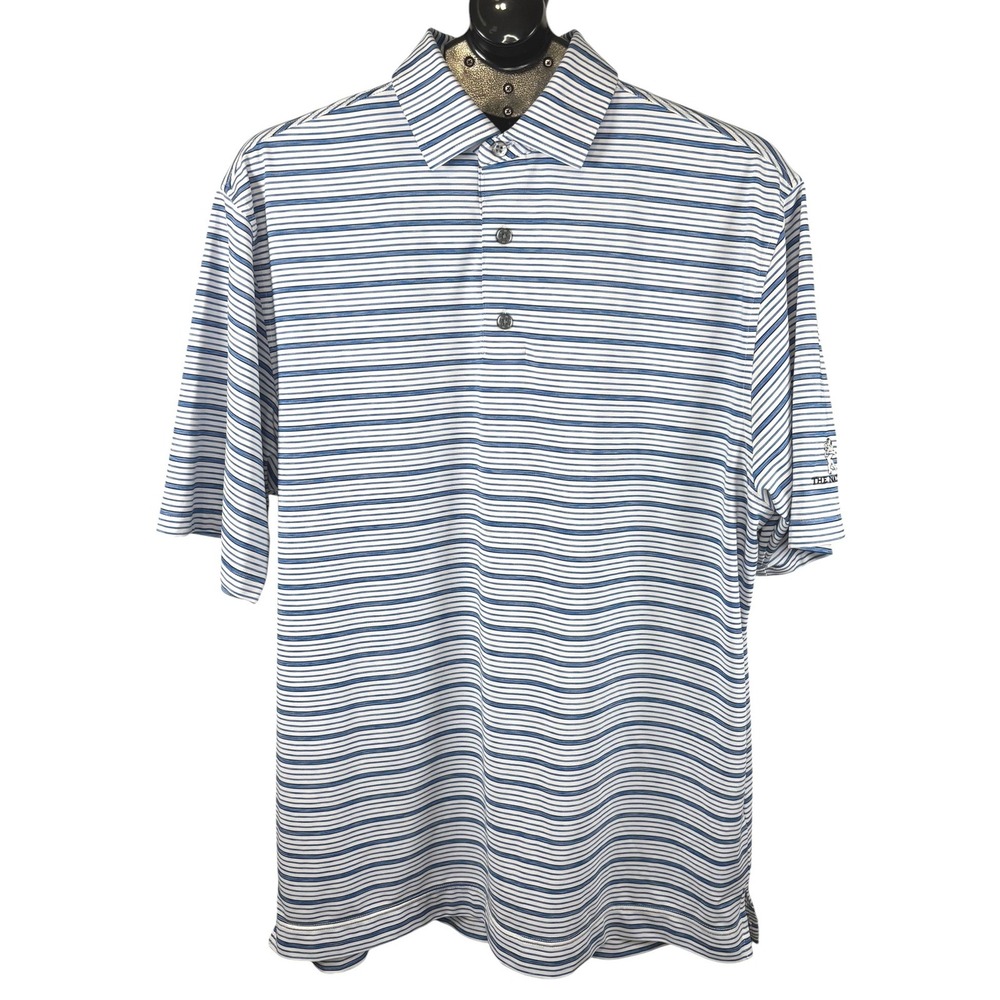 FootJoy Mens Blue White Striped The National Golf Polo Shirt Size L